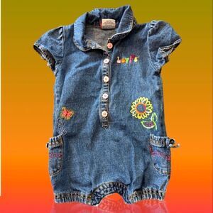 Levi's girls Y2K rainbow embroidered denim romper size 18 months‎
